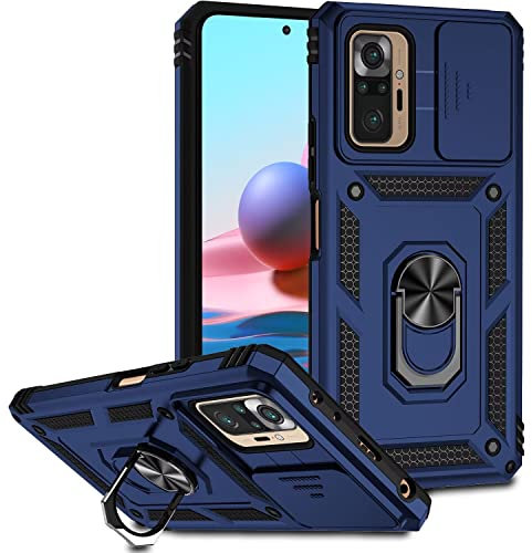 Jeelar ESONG Handyhülle für Xiaomi Redmi Note 10 Pro Ständer Hülle,[360 Grad Metall Ring Drehung Halter][Kameraschutz ],Militär Handy Stoßfeste Handytasche Case Outdoor Schutzhülle Cover,Marine