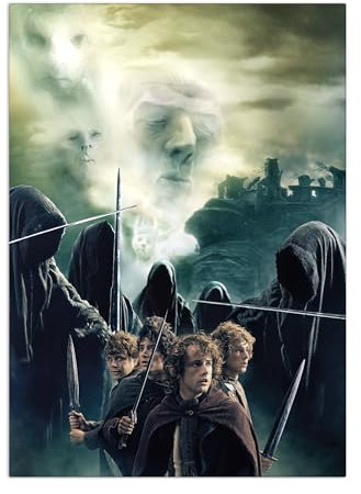 Displate Offiziell Herr der Ringe MetallPoster Magnetische Befestigung Inklusive Lizenziert Bilder Hochwertiges Poster Lord of the Rings Characters - Hobbits at the Weathertop Poster 45 cm x 32 cm