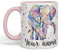 Vixar Personalised with Your Text Elephant Forward Facing Wild Animals Watercolour Art Coloured Ceramic Mug Cup Gift 330ml 11oz Custom Work Office Tea Coffee (Pink)
