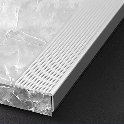 Metal Stair Nosing Protector, Non Slip Step Edge Trim for Elderly/Children/Pet Safety, 4cm Wide Sill Nosing Strip Door Drip Edge Reducers (Silver Length 100cm/39 in)