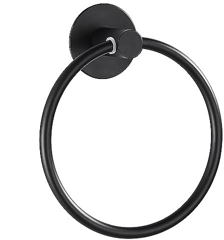 GERUIKE Toalleros de Baño Sin Taladro de Aro - Toallero de Anilla Adhesivo Baño - Toallero Pared Redondo Pequeño para Baño y Cocina - Accesorios Baño Acero Inoxidable Porta Toallas Baño Negro Mate