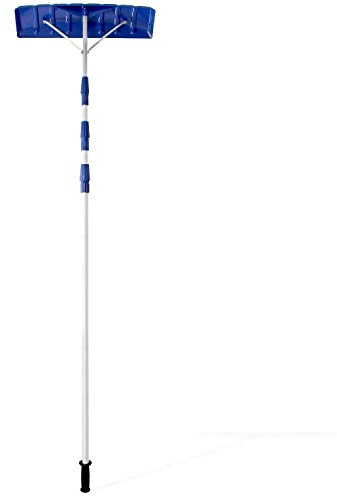 21FT Teleskop-Schneeschaufel mit Dachrechen, Poly-Schneeschaufel zum Entfernen von Schnee vom Dach, blau