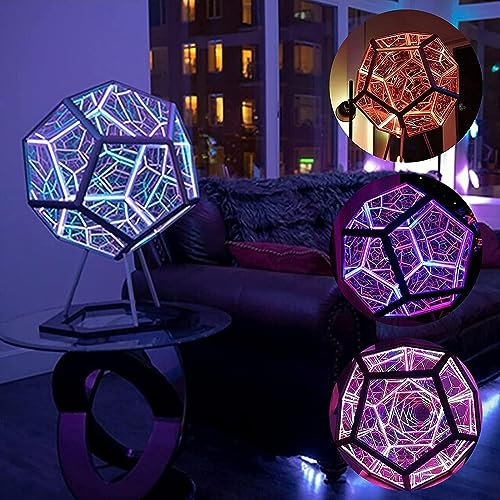 Fyearfly Unendliches Dodekaeder-Farb-Kunstlicht, 7 Farben, 3D-Unendlichkeits-Nachtlicht, Gaming-Licht, LED-Tischlampe Mit Ständer-Fernbedienung, Dekorative Lampe, Heim-Desktop-Dekoration