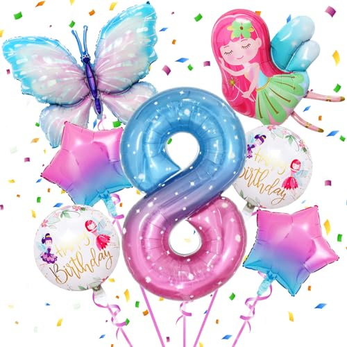 8 Jahre Geburtstag Mädchen,Schmetterling Folienballon 8 Jahre | Schmetterlinge Deko Geburtstag Mädchen, Bunt Schmetterlinge Geburtstagsdeko, Geburtstagsdeko Rosa