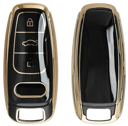 kwmobile Autoschlüssel Hülle kompatibel mit Audi A6 A7 A8 Q7 Q8 E-Tron 3-Tasten Autoschlüssel Keyless - Schlüsselhülle Silikon Cover - Schwarz Gold