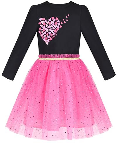 Vestito Bambina Nero Cuore Rosa Lustrino Tulle San Valentino 5 Anni