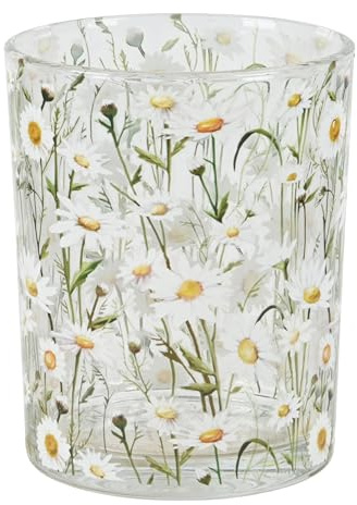 Windlicht Margeriten weiß Glas Kerzenhalter Glaswindlicht Teelicht Frühlingsdeko Sommerdeko H=12 cm