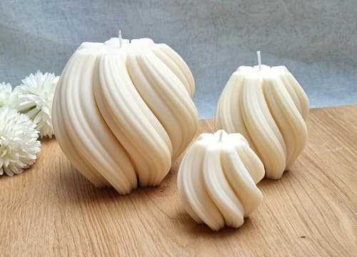 Swirl Kerze 3er Set, XXL Spiralkerze, Welle Twist Geschenkset, Riesenkerze