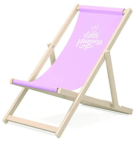 Outentin Kinder Liegestuhl für Garten - Premium Liegestuhl Kinder Holz für Balkon und Strand - Sonnenliege für Kinder - Modernes Design - Liegestuhl Kinder Outdoor - Motiv Kleine Prinzessin
