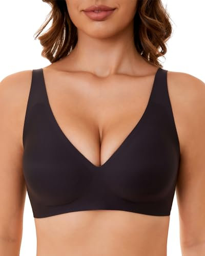 OXYIBRAS Deep V Non-Wired Women's Bras Adjustable Seamless Wireless Bralettes Soft Comfort with Extender Black L