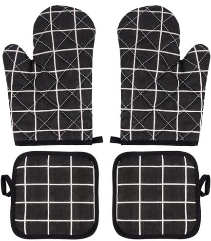 1 paire de gants de cuisine et 2 maniques, gants de four résistants à la chaleur, gants de cuisine en coton antidérapants, lavables jusqu'à 300 °C pour la cuisson, le barbecue, la pâtisserie
