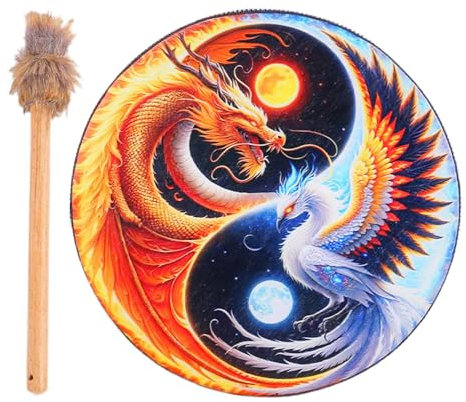 Shamanic Drum, Shamanic Hand Drum, PU Leather Sibirian Drum With Drumstick, Spiritual Drum Music Drum, Vintage Wooden Drum For Sound Healer