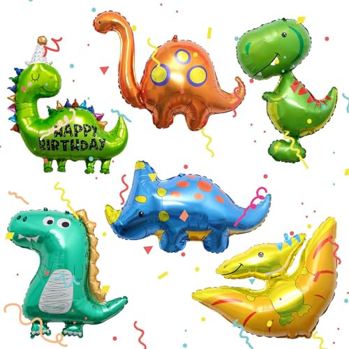 6 Dinosaurier Folienballon - Pack Dino Ballon - Dinosaurier Luftballons - Wird Verwendet, Um Themenpartys, Geburtstagsfeiern, Babypartys, JubiläUm Zu Dekorieren