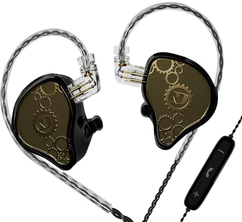CCA ND Venus in Ear Monitor Headphones, 10mm Double Magnetic Dynamic Driver IEM Earphones, HiFi Wired Gaming Earbuds, 2 Pin Detachable Cable (with Mic, Black, 3.5mm Plug)