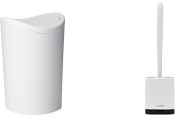 Tatay Papelera y Escobilla Baño | Papelera Baño con Tapa Basculante + Escobilla WC Flex de TPE | Diseño Compacto y Ergonómico | Material Resistente y Fácil de Limpiar | Fabricado en España – Blanco