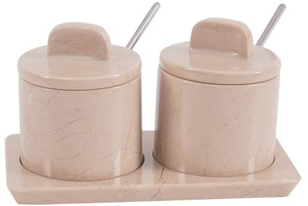 Marmor-Salzkeller mit Deckel und Tablett, 10,2 cm, handgefertigt, Salzbehälter, Set mit 2 Gewürzgläsern, Gewürzbehälter für Küchenarbeitsplatte, Gewürzgläser, Zuckerdose
