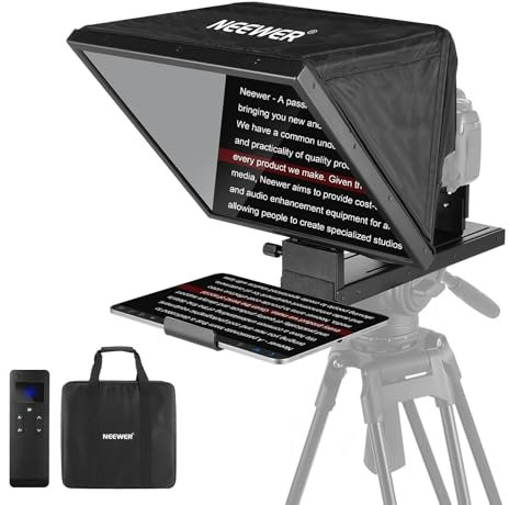 NEEWER Basic X16B Teleprompter Elevable Aleación Aluminio 16 para iPad, Tableta Celular Cámara DSLR sin Ensamblaje, Remoto y APP Control, Compatible con iOS y Android, para Enseñar y Live Streaming