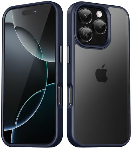 TIIXXA Matte Case for iPhone 16 Pro Case 6.3-Inch, Shockproof Drop Protection, Frosted Translucent Back Phone Cover, Anti-Fingerprint (Blue)