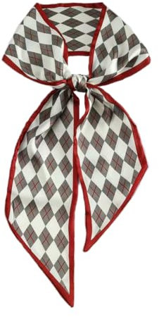 GIMIRO Satin Seidenschal 148 x 13,5 cm Krawatte Double Layer Bund für Blazer, Mantel, Kleid (Claret - Gray - White Diamond Plaid)