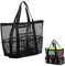 Strandtasche-Große Netz Strandtasche Familie- Mesh Badetasche Netztasche für Sandspielzeug Faltbare Handtaschen, mit Wasserdicht Taschen und Reißverschluss,für Strand, Urlaub, Reise,Fitnessstudio