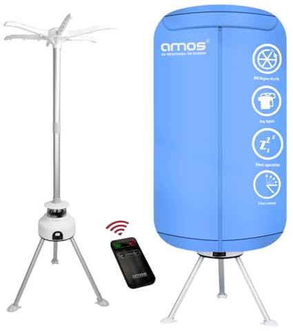AMOS Eezy Dry Pod Heated Electric Clothes Dryer Digital With Remote 10KG Capacity 1000W Indoor & Outdoor Folding Airer for Laundry Large Foldable Rack for Fast Drying With Cover (Dry Pod PRO)