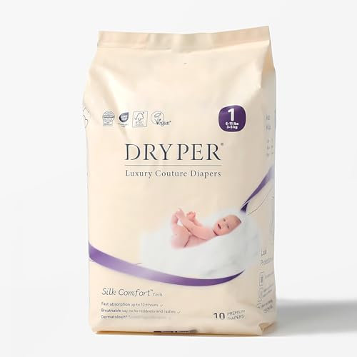 DRYPER Neugeborenen-Windeln Größe 1 (3-5kg/6-11lbs), 12H Auslaufschutz, 3D Auslaufschutz, Nässeindikator, ultradünner weicher saugfähiger Kern, hypoallergen für empfindliche Haut, tragbar, 10 Windeln