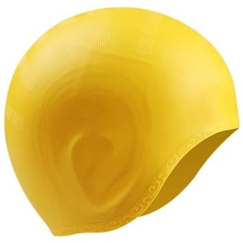 HJUGHPN Bonnet de bain en silicone imperméable pour homme et femme adulte - Bonnet de piscine pour cheveux longs avec protège-oreilles - Équipement de plongée (jaune)