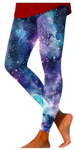 Galaxy Damen Leggings Galaxy Kostüm Weltall Bunt (Multicolored) L Hohe Taille Yoga Hose Stretchy Yogahose Render Hosen Frauen Planeten Kostüm