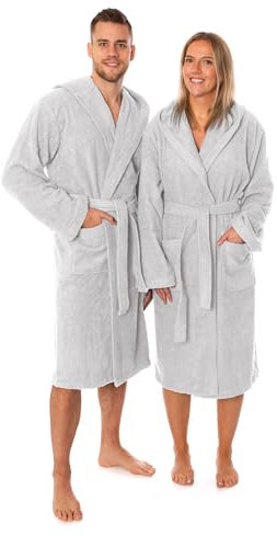 Lavea Elena Unisex Bademantel mit Kapuze – 100% gekämmte Baumwolle – luxuriös weich und super sanft – Perfekt für Damen und Herren – Für die Sauna, M, Silber
