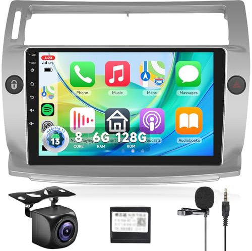 【8 Núcleo 6+128G】 Hodozzy Carplay Radio Coche para Citroën C4 2004-2009/C-QUATRE 2008-2011,9 Pulgadas Autorradio Android con Pantalla Táctil/WiFi/GPS/RDS/FM/Bluetooth/USB/DSP