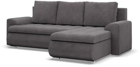 Mebligo - Ecksofa mit Schlaffunktion und 2 Bettkasten Cord - Dunkelgrau 230x89x159 (BxHxT) FORESTA - Rechts Eckcouch, Sofas & Couches, Couch L Form, Cauchsofa, Sofa Wohnzimmer