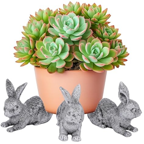 Tissting 3 Pcs Pot Feet for Outdoor Planter, Rabbit Figures Plant Pot Feet for Outdoor Planters Pack Animal Statues Resin Plant Stand Flower Pot Holder Elevator