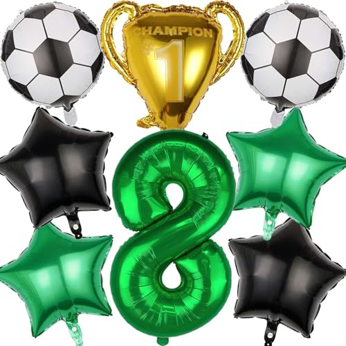 Fussball Luftballon Geburtstag 8 Jahre, Luftballon 8 Jahre Fußball Ballon Trophäe Luftballon Stern, Geburtstagsdeko Fußball 8 Jahre, Folienballons Fußball für Kinder Junge Geburtstag Party Dekoration