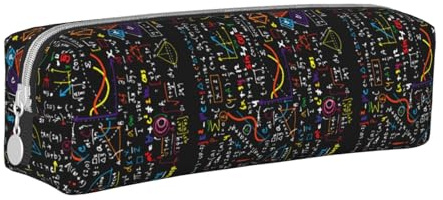 Tcoay Federmäppchen, tragbar, zylindrisch, mit Reißverschluss, Kosmetiktasche aus Leder,Mathematik Physik Formel