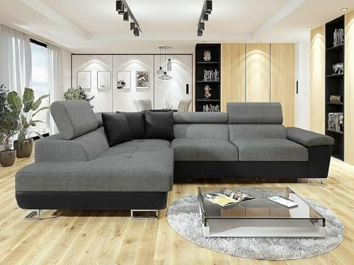 Rosemont Furniture - L Shape Corner Sofa Bed with Storage - Left Hand Black & Grey