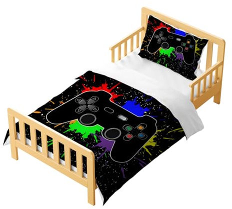 CXYXHW Parure de lit Manette de Jeu 2 pièces pour Enfant - 140x200 cm - avec 1 taie d'oreiller - Housse de Couette Manette de Jeu Impression - avec Fermeture éclair (Manette de Jeu A, 140x200 cm)