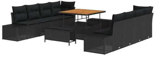 vidaXL 11-teiliges Garten-Sofa-Set mit Kissen in Schwarz aus Poly-Rattan – perfekte Gartenmöbel für Deine Terrasse oder den Patio. Modular für die Gartenlounge, ideal für den Sommer!