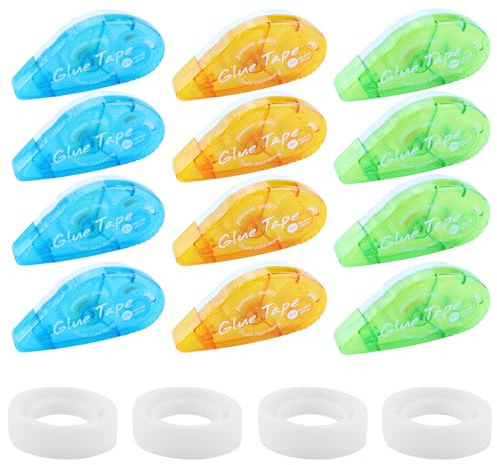 12 Pièce Roller de Colle,8 mm x 8 m Colle Roller Ruban Adhésif Double Face Transparent,Double face Ruban Adhésif,Colle Roller Adhésif Résistant Déchirure,Pour Photos, Travaux