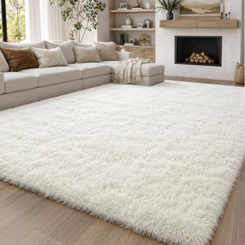 OuTanTe Hochflor Teppich Wohnzimmer 240x300cm, Creme Shaggy Flauschig Teppich, Kuschelteppich Wohnzimmerteppich High-Pile Carpet rutschfest, Modern Extra Groß Teppiche für Schlafzimmer Kinderzimmer