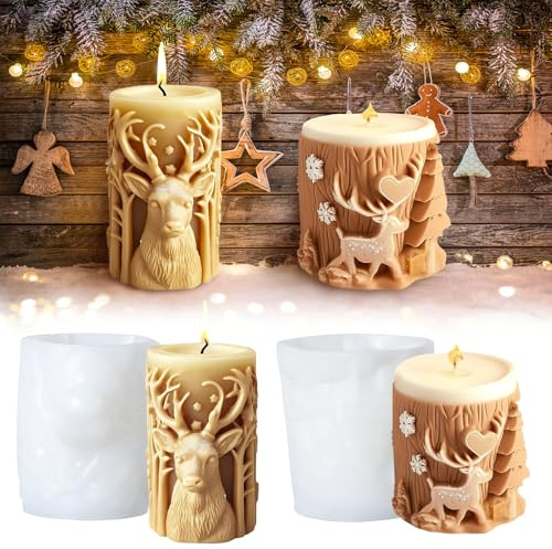 Shyllin 2 Stück Silikonform Rentier, Kerzen Silikonformen, Kerzenform Weihnachten, Kerzen Formen Silikon Weihnachten, Kerzengießformen