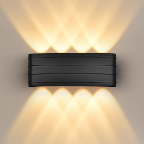 GeyouLux LED Wandleuchte IP65 Außenwandleuchte 2700K Wandlampe 1er Schwarz | 8W Up & Down Wandlampe mit 8 Lichtquellen Moderne Design LED Wandbeleuchtung Warmweiß für Flur Treppenhaus