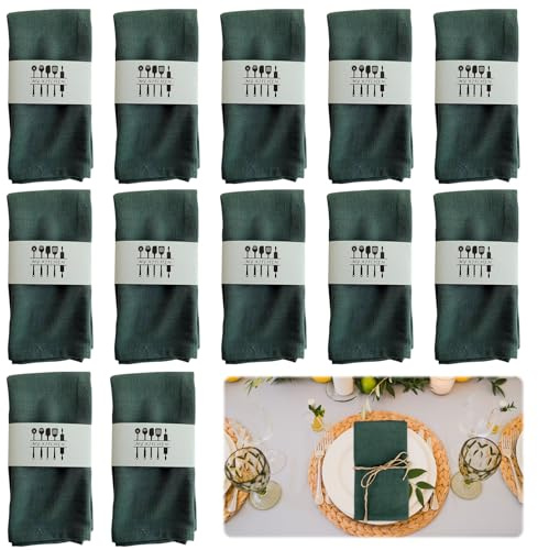 Yuragim Stoffservietten Dunkelgrün 12er Set Leinenservietten Baumwolle Servietten Stoff Grün 40x40cm Leinen Servietten Waschbar Wiederverwendbar Stoffservietten für Hochzeit Geburtstag Taufe Tischdeko