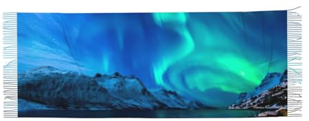 Yyoretp Superweicher Winterschal mit Nordlichter-Druck, Kaschmir, warmer Quastenschal und Schal, modischer großer Schal