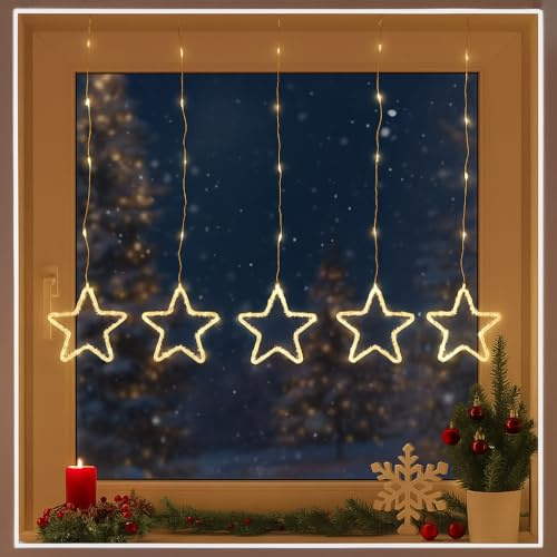Gravidus LED Sternenvorhang warmweiß 100 LEDs Batteriebetrieb Timer Lichtervorhang 100x65cm Innen Deko Fenster Beleuchtung