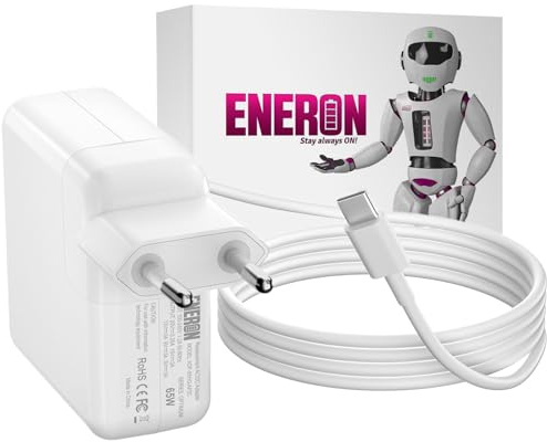 65W USB-C Netzteil Ladegerät kompatibel mit MacBook Air 13 (A2337/A2681) & Pro 13/15 (A1707) – Multiport Schnellladegerät inkl. 2m USB-C & Lightning Kabel – Weiß