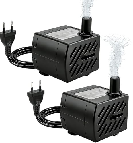 2 Pièces Mini Pompe Submersible 3W 180L/H, Pompe à Eau Submersible, Pompe Aquarium Silencieuse avec Débit Réglable et Câble d’Alimentation, Pompe Fontaine pour Aquarium Hydroponie Fontaine Chat Étang