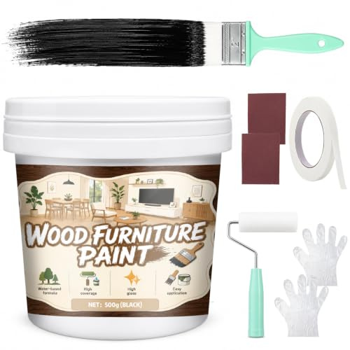 AllisWay Peinture Bois, Rénovation de Meubles en Bois, Noir, 500 g