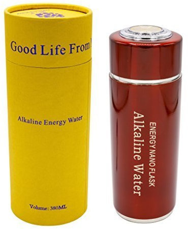 ALKALINE WATER Alkaline Wasserflasche rot I Alkalisches Wasser I Wasserfilter Flasche aus Edelstahl für Basenwasser I Ionisator Flasche I Filter für bis zu 600L sauberes Wasser I 380 ml