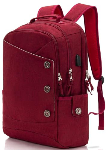 KINGSLONG Travel Laptop Backpack Water Resistant Bag with USB Charging Port 15.6 inch Computer Business Backpacks for Women Men College School Student Gift,Bookbag Casual Hiking Daypack, Red