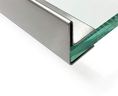 Edelstahl Glasdach-Regenrinne 22mm für ESG-Glas 21mm oder VSG Glas 21,76mm, 1.4301 aussen Schliff K320 Länge 1500 mm mit Verbinder